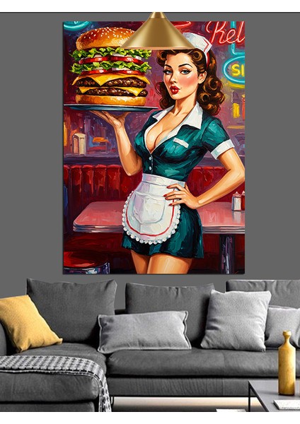 Hamburger Tutan Garson Dekoratif Kanvas - Mdf Ahşap Tablo indirimleri
