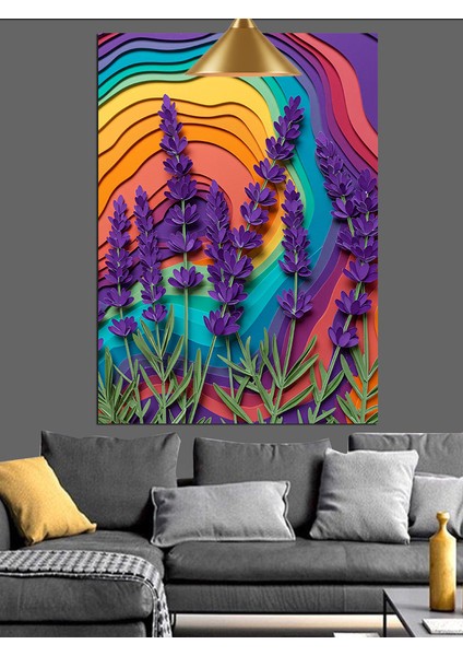 Renkli Lavanta Tarlası Dekoratif Kanvas - Mdf Ahşap Tablo