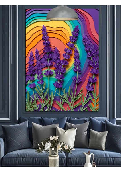Renkli Lavanta Tarlası Dekoratif Kanvas - Mdf Ahşap Tablo fiyatları