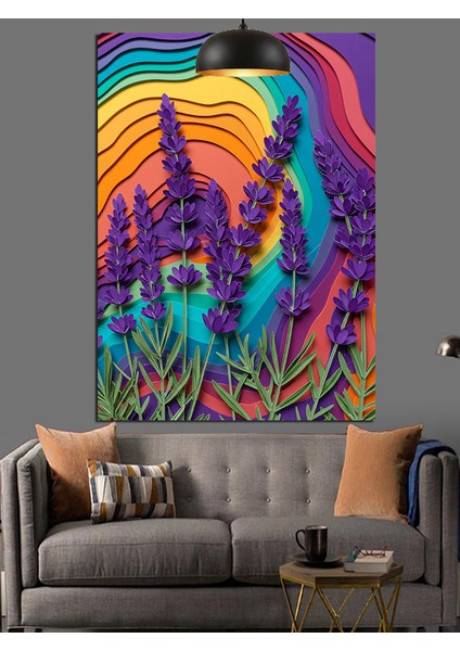 Renkli Lavanta Tarlası Dekoratif Kanvas - Mdf Ahşap Tablo modelleri