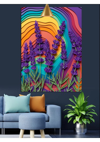 Renkli Lavanta Tarlası Dekoratif Kanvas - Mdf Ahşap Tablo fırsatları