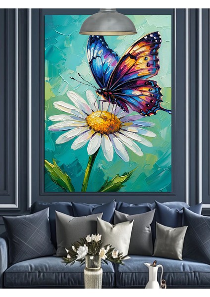 Papatya Üzerinde Kelebek Dekoratif Kanvas - Mdf Ahşap Tablo fiyatları