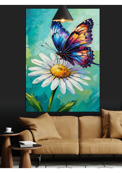 Papatya Üzerinde Kelebek Dekoratif Kanvas - Mdf Ahşap Tablo indirimleri