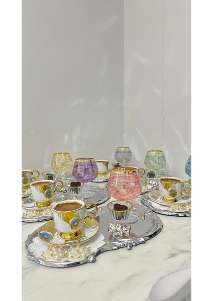 6'lı Çelik Artnova Dantel Desenli Kahve Sunum Tepsisi Seti modelleri