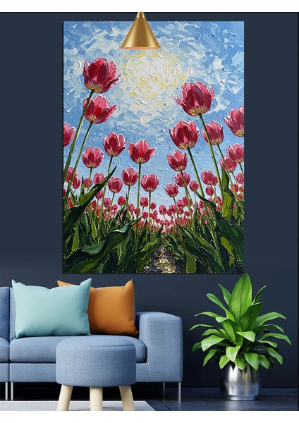 Pembe Lale Tarlası Dekoratif Kanvas - Mdf Ahşap Tablo fiyatları