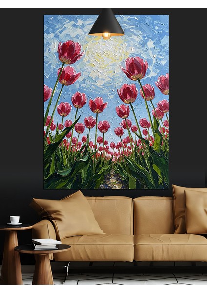 Pembe Lale Tarlası Dekoratif Kanvas - Mdf Ahşap Tablo modelleri