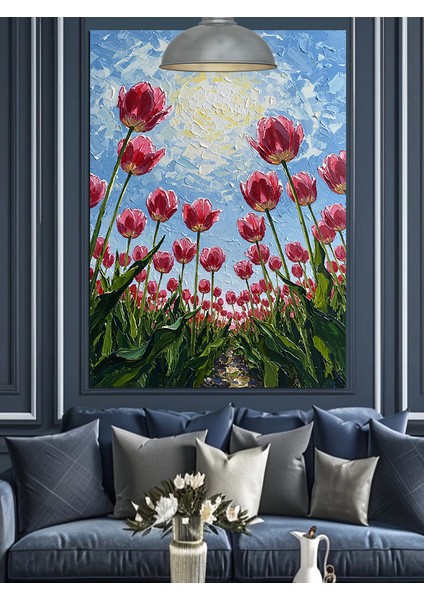 Pembe Lale Tarlası Dekoratif Kanvas - Mdf Ahşap Tablo indirimleri