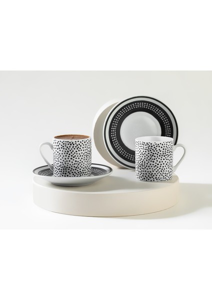 Şık Porselen 2'li Kahve Fincanı Takımı, 80 Ml, Siyah Renkli