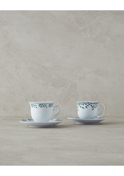 Şık 4'lü Yeşil Porselen Kahve Fincan Takımı, 2 Kişilik, Zarif ve Dayanıklı