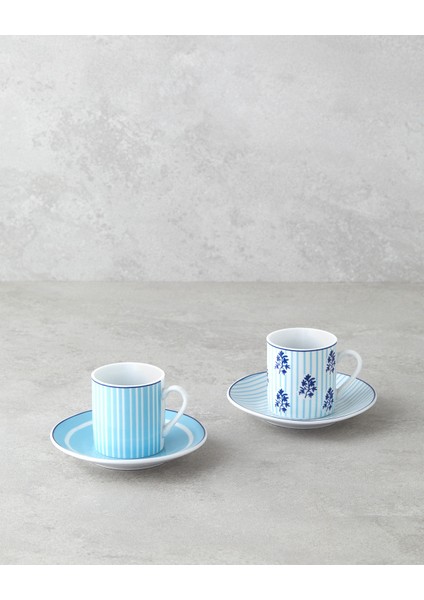 Mavi 4'lü Porselen Kahve Fincan Takımı, 80 Ml, 2 Kişilik, Şık ve Zarif Tasarım