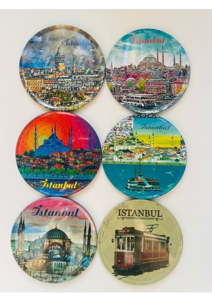 Altı Adet Istanbul Temalı Mantar Bardak Altlığı Seti