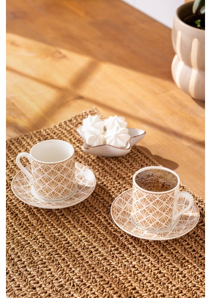 Şık 2 Kişilik Bej Kahve Fincan Takımı, 90 Ml, Modern Tasarım