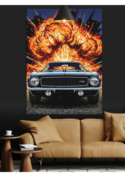 Patlayan Eski Araba Dekoratif Kanvas - Mdf Ahşap Tablo