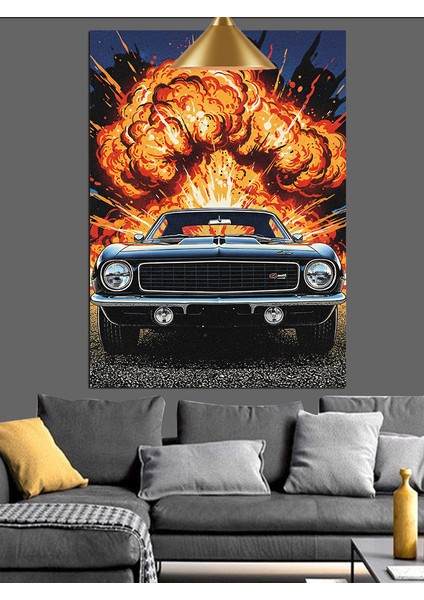 Patlayan Eski Araba Dekoratif Kanvas - Mdf Ahşap Tablo fiyatları