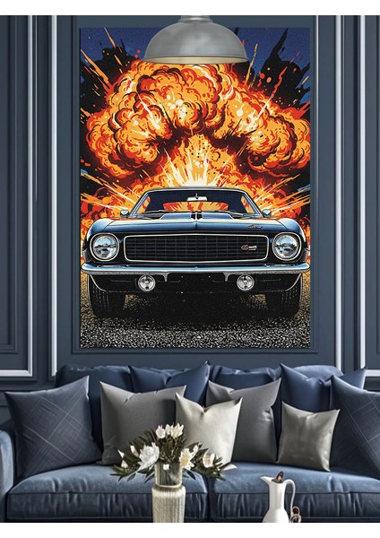 Patlayan Eski Araba Dekoratif Kanvas - Mdf Ahşap Tablo modelleri