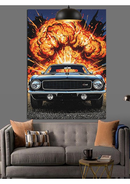 Patlayan Eski Araba Dekoratif Kanvas - Mdf Ahşap Tablo fırsatları