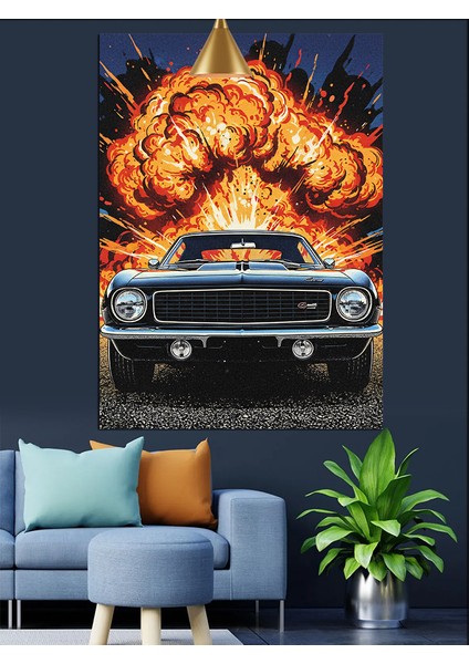 Patlayan Eski Araba Dekoratif Kanvas - Mdf Ahşap Tablo indirimleri