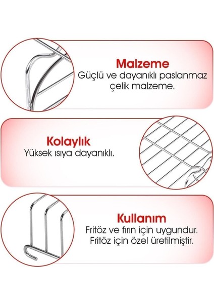 Yüksek Kapasiteli Fritöz Izgara ve 4 Şişli Airfryer Aksesuar Seti, Paslanmaz Çelik, 2'li fiyatları