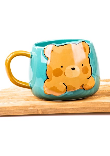 Turkuaz Renkli Kabartmalı Porselen Kupa 350 ml El Dekoru Şık ve Dayanıklı