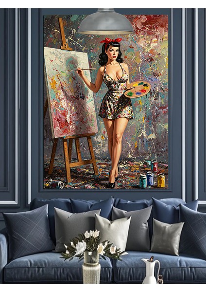 Ressam Kadın Tablosu Dekoratif Kanvas - Mdf Ahşap Tablo