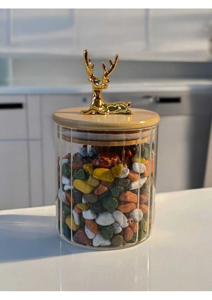 Set 2 Adet 600 ml Hava Geçirmez Cam Kavanoz, Geyik Başı Tasarımı, Altın Renk, 9X10 cm fiyatları