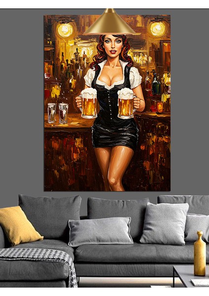 Meyhanede Bira Garsonu Dekoratif Kanvas - Mdf Ahşap Tablo