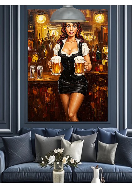 Meyhanede Bira Garsonu Dekoratif Kanvas - Mdf Ahşap Tablo fiyatları