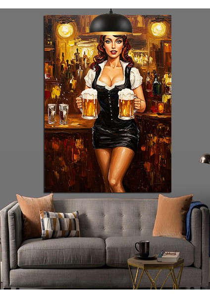 Meyhanede Bira Garsonu Dekoratif Kanvas - Mdf Ahşap Tablo modelleri