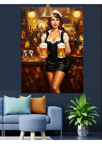 Meyhanede Bira Garsonu Dekoratif Kanvas - Mdf Ahşap Tablo fırsatları