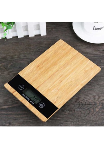 Bambu Desenli Dijital Mutfak Terazisi 5 Kg, Şık ve Hassas Ölçüm Sağlar.