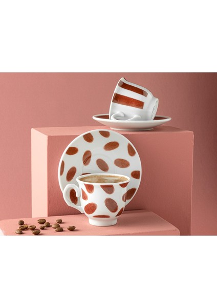 Iki Parçalı Porselen Kahve Fincanı Takımı, 80 Ml, Şık Bordo Renkli Set