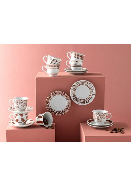 Iki Parçalı Porselen Kahve Fincanı Takımı, 80 Ml, Şık Bordo Renkli Set modelleri