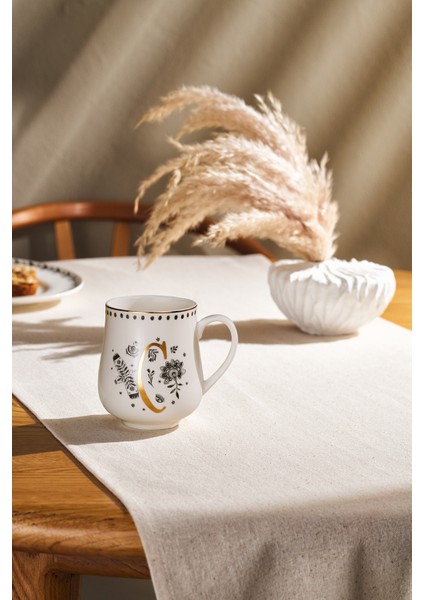 El Yapımı C Harfi Seramik Kupa 220 Ml, Şık ve Dayanıklı Tasarım