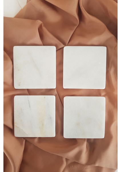 4'lü Kare Mermer Bardak Altlığı Seti, Beyaz, Şık ve Dayanıklı Tasarım fiyatları