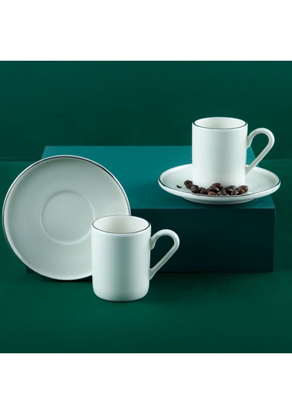 Beyaz 4'lü Türk Kahve Fincan Takımı, 90 Ml, 2 Kişilik, Şık ve Kullanışlı Set