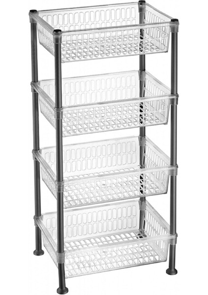 Şeffaf 4'lü Çok Katlı Plastik Sebzelik, Şık ve Fonksiyonel Depolama Çözümü