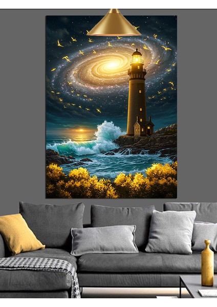 Fırtınalı Denizde Deniz Feneri Dekoratif Kanvas - Mdf Ahşap Tablo