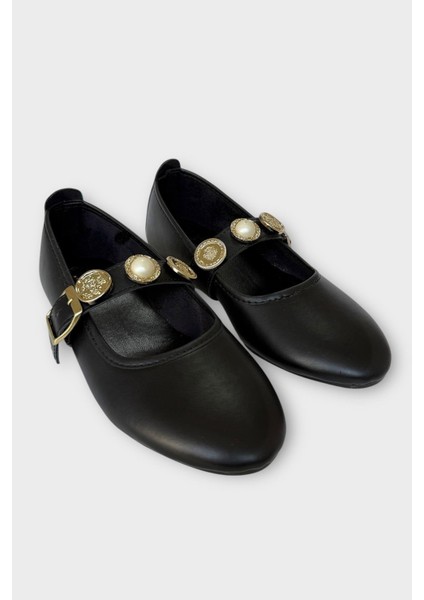 Kadın Inci ve Mühür Aksesuar Bantlı Babet Siyah fırsatları