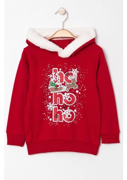 Noel Baskılı Yılbaşı Temalı Kapüşonlu 2 Ip Şardonlu Çocuk Sweatshirt