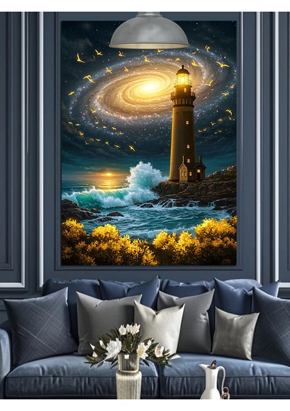 Fırtınalı Denizde Deniz Feneri Dekoratif Kanvas - Mdf Ahşap Tablo fiyatları