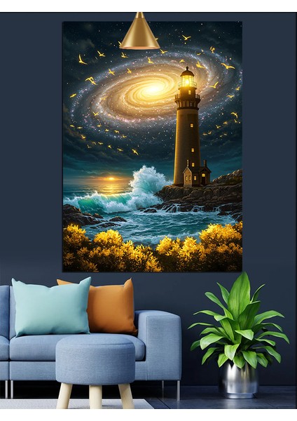Fırtınalı Denizde Deniz Feneri Dekoratif Kanvas - Mdf Ahşap Tablo fırsatları