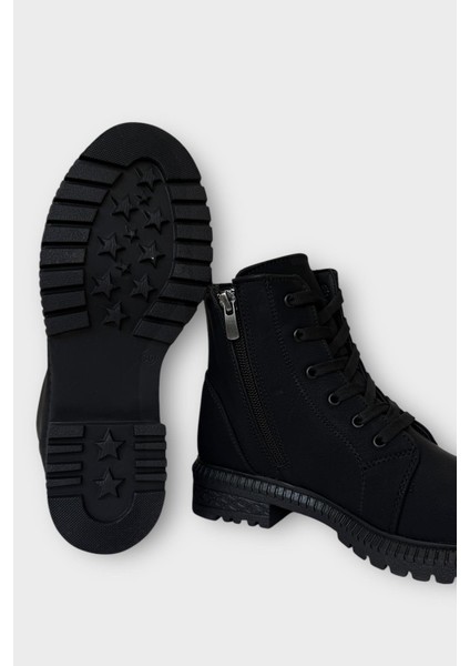 Kadın Termo Taban Fermuarlı Bağcıklı Bot Siyah - Füme