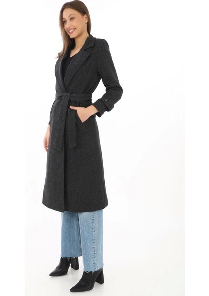 Astarlı Balık Sırtı Kaşmir Kaşe Kaban - Siyah indirimleri