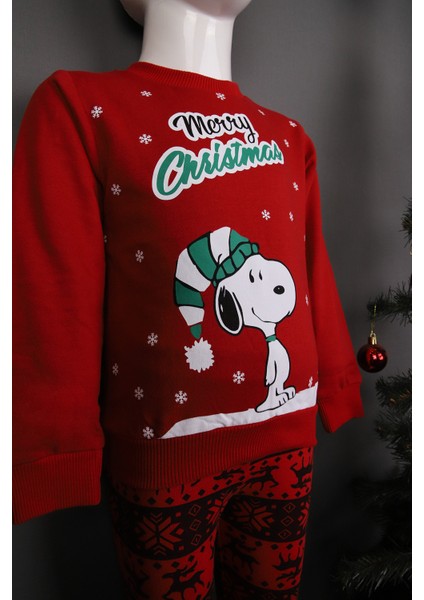 Snoopy Baskılı Unısex Çocuk Noel Sweat Şardonlu 2 Ip