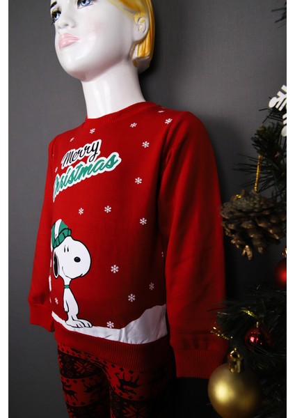 Snoopy Baskılı Unısex Çocuk Noel Sweat Şardonlu 2 Ip modelleri