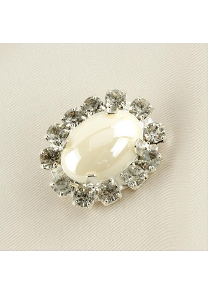 Wizard Oval Inci Taşlı Broş-Beyaz