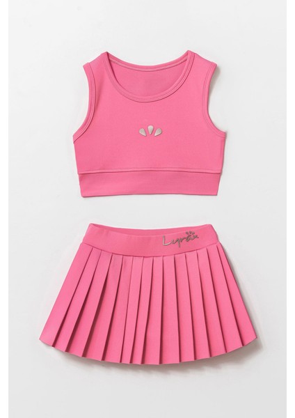 Lyrax Kabartmalı Şort Etekli Crop Kız Çocuk Sporcu Takım