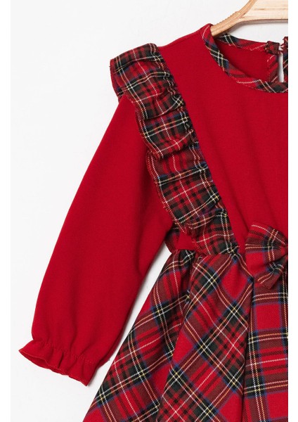 Bayramlık Fiyonk Detaylı Ekoseli Alttan Çıtçıtlı Kız Bebek Elbise fiyatları