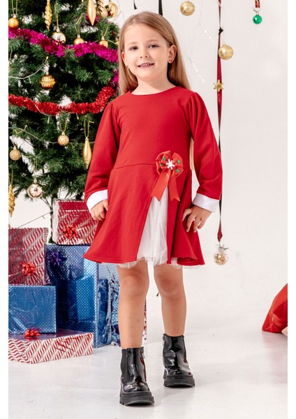 Fiyonk Detaylı Kız Çocuk Noel Elbise fiyatları