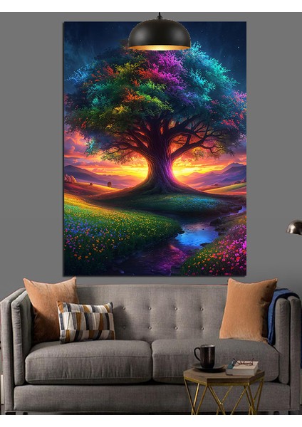 Renkli Işıklı Ağaç Dekoratif Kanvas - Mdf Ahşap Tablo modelleri